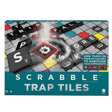 Scrabble Trap Tiles Family Board Game with, Traps, Trigger Tiles, Racks, Tile Bags, Gift for Teen Adult or Family Game Night Ages 10 Years & Older