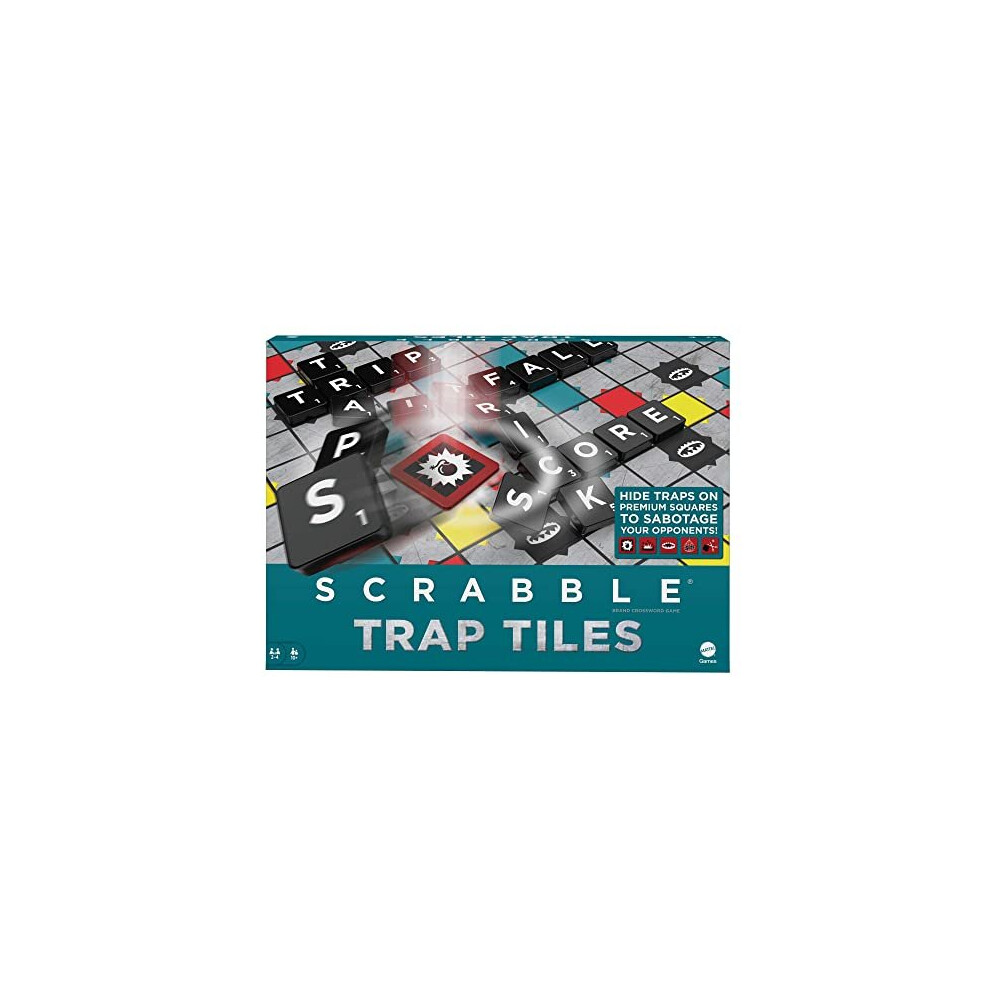 Scrabble Trap Tiles Family Board Game with, Traps, Trigger Tiles, Racks, Tile Bags, Gift for Teen Adult or Family Game Night Ages 10 Years & Older