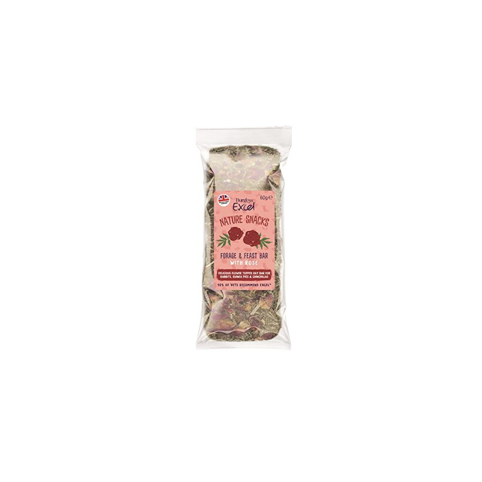 Excel Burgess Forage and Feast Hay Bar with Rose for rabbits, guinea pigs, and chinchillas, 60g