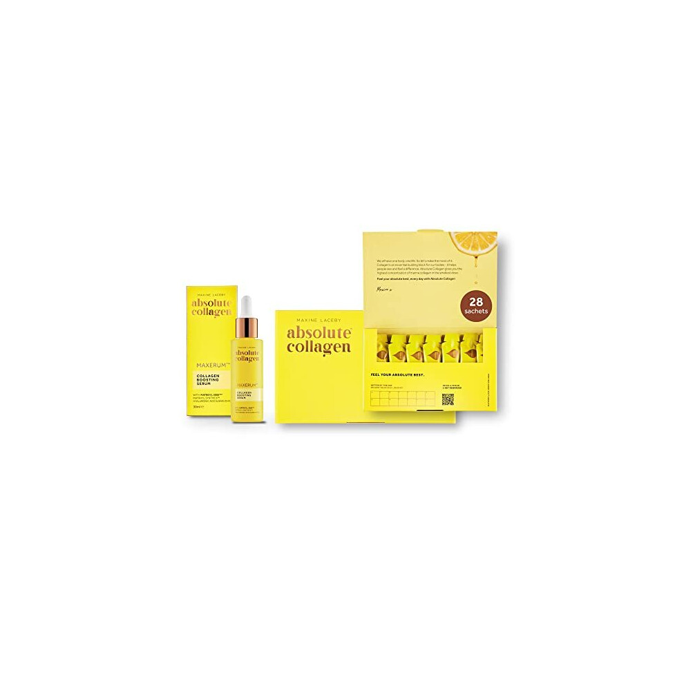 Absolute Collagen Better Together Bundle - Includes 28 Sachets Of Marine Liquid Collagen Supplement (8000Mg) And Collagen Boosting Serum With