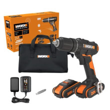 WORX 20V Combi Hammer Drill WX370.1, PowerShare, 18+1+1 Clutch Position, 13mm Keyless Chuck, Portable, 2 Batteries Included