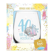 Me To You Bear 40th Birthday Stemless Wine Glass (AGN01005), Blue,gold,grey