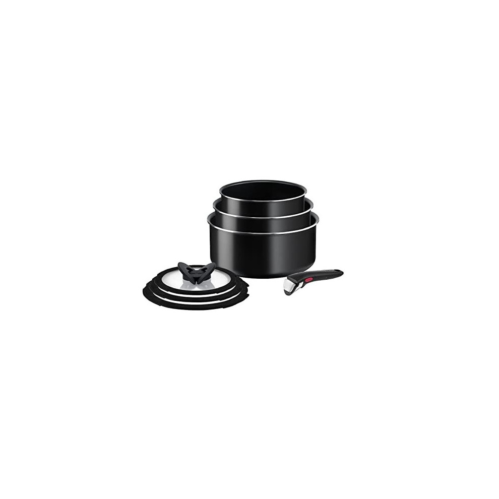 Tefal Ingenio Easy ON Try-Me Pan Set, 3 Pieces, Stackable, Removable Handle, Space Saving, Non-Stick, Black, L1599302