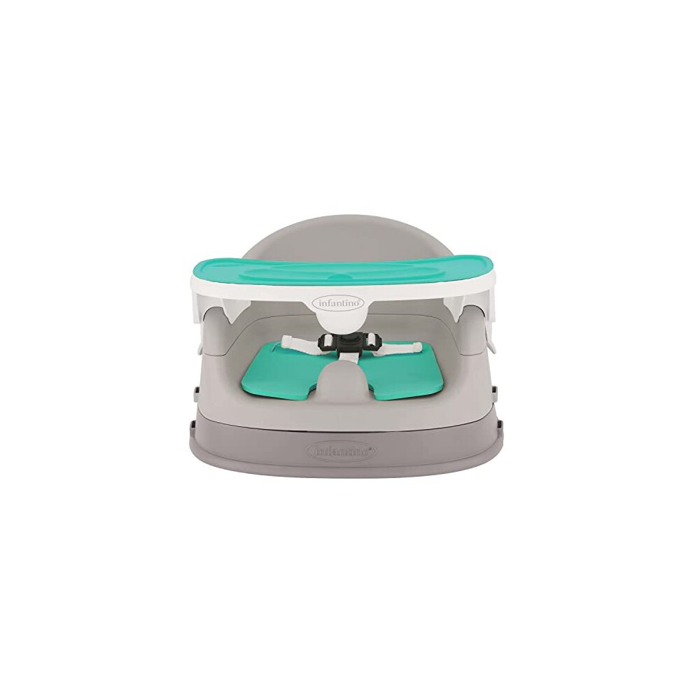 INFANTINO Grow-with-Me 4-in-1 Two-Can-Dine Deluxe Feeding Booster Seat, Space-Saving Design, Infant for 4M+, Toddler 3Y+, Teal, 303100, Grey/Teal