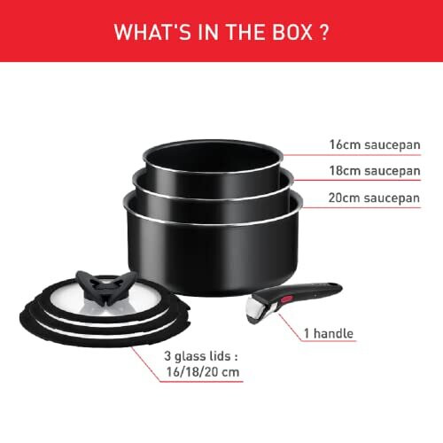 Tefal Tefal Ingenio Easy ON Try-Me Pan Set, 3 Pieces, Stackable, Removable Handle, Space Saving, Non-Stick, Black, L1599302 2