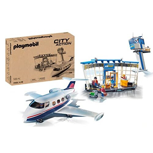 Playmobil City Action 71153 Airport with Airplane and Control Tower With Environmentally Friendly 2 in 1 Reversible Cardboard Packaging Plane Toy on OnBuy