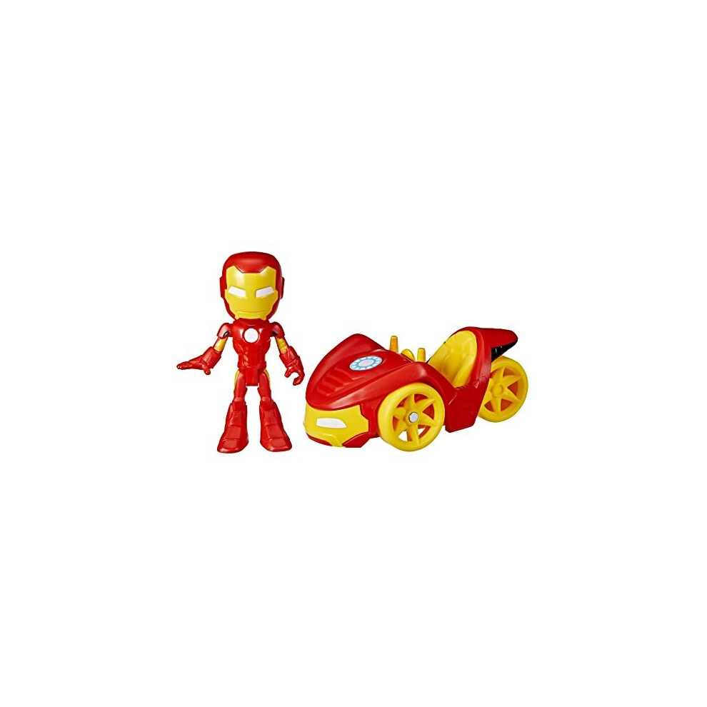 Hasbro Marvel Spidey and His Amazing Friends Iron Man Action Figure and Iron Racer Vehicle, Iron Man Toy for Children Aged 3 and Up