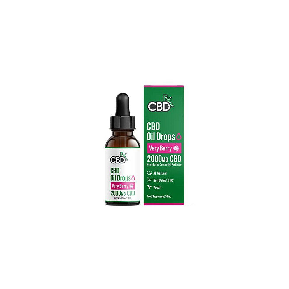 CBDfx 2000mg CBD High Strength Flavoured CBD Oil Very Berry Vegan Non-GMO Broad Spectrum Blended with MCT Oil Improved Purity All Natural No THC 30ml