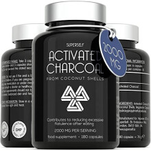Activated Charcoal Tablets 2000mg - Made from Coconut Shells - High Strength Pure Charcoal to Reduce Flatulence - 2000mg per Serving of 6 Capsules -