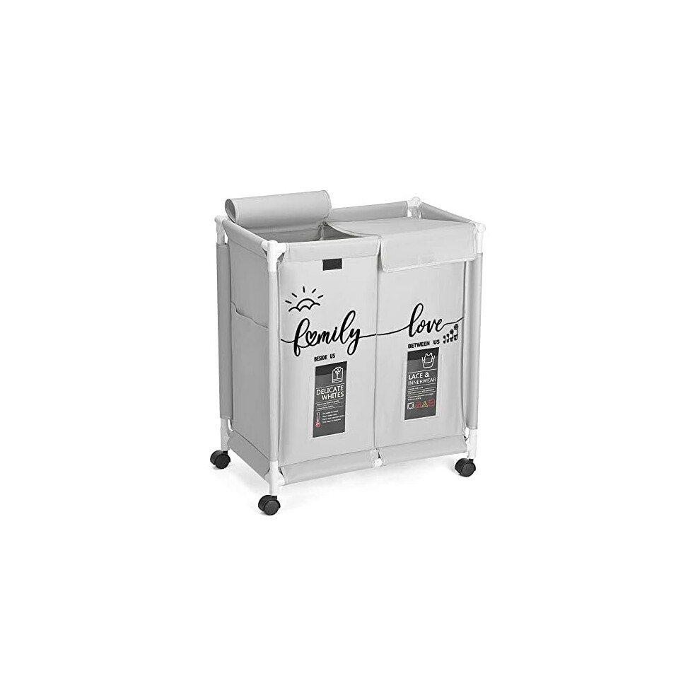 Hivexagon 2 Section Laundry Basket with Lid, Laundry Hamper, Laundry Sorter, 110L Large Oxford Clothes Laundry Sorter with Rolling Wheels, Lid and