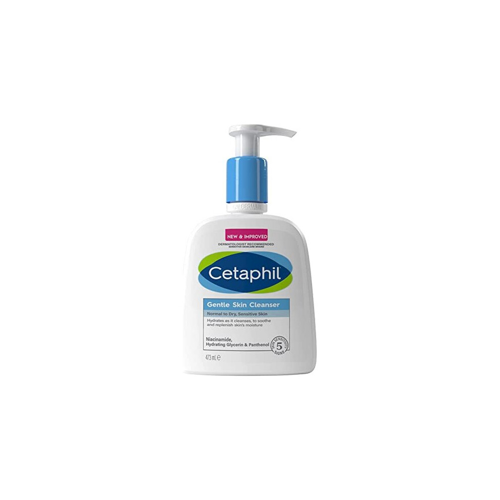 Cetaphil Gentle Skin Cleanser, Face & Body Wash, 473ml, For Normal To Dry Sensitive Skin, With Niacinamide & Glycerin, Soap Free