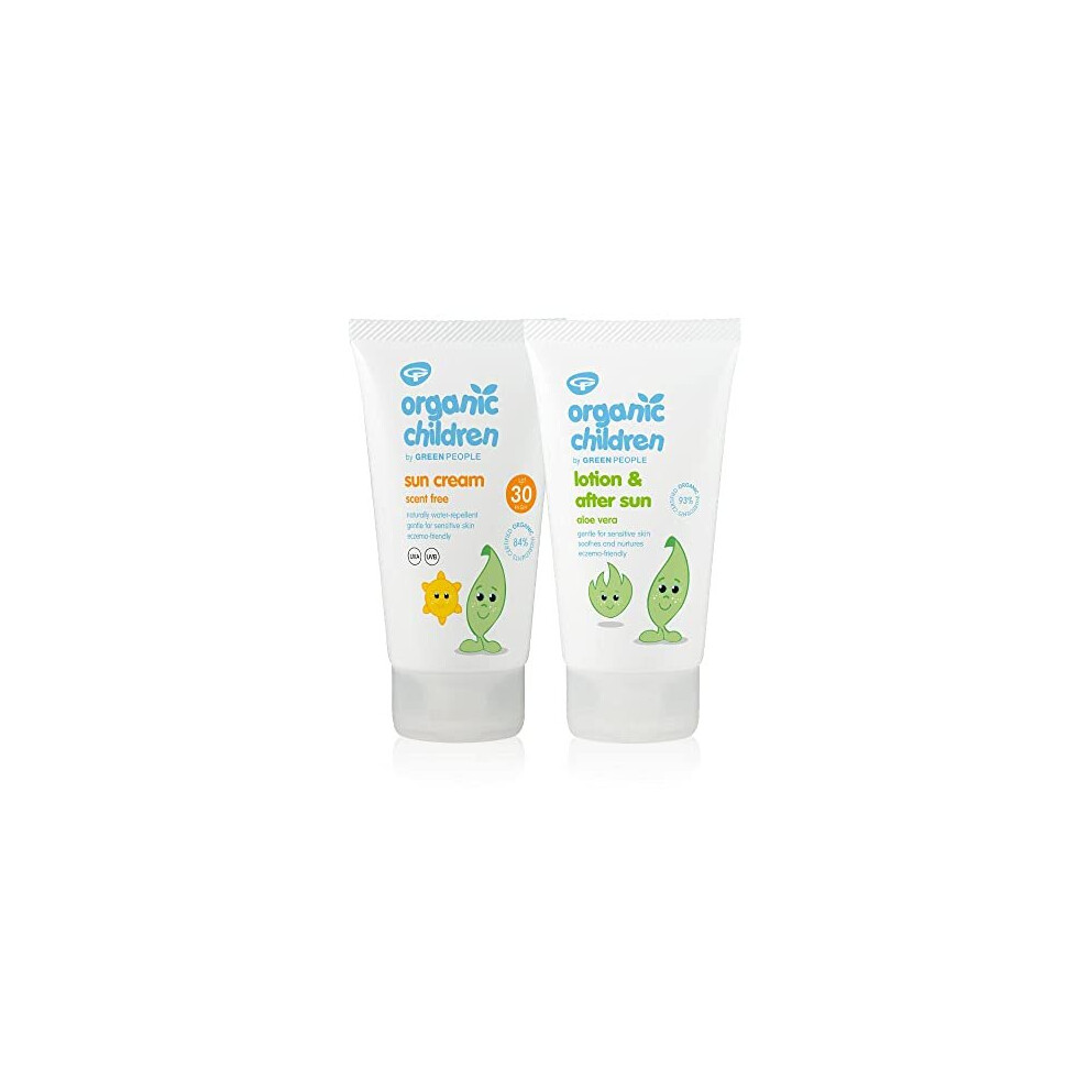 Green People Organic Children Sun Cream SPF30 + After Sun Bundle 2x150ml | Natural, Organic Sunscreen for Kids | Eczema Friendly, Sensitive Skin,