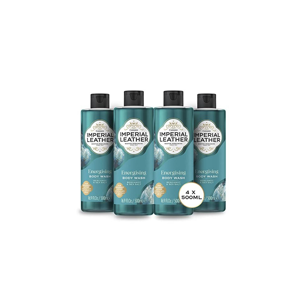 Imperial Leather Energising Shower Gel - Bergamot & Sea Salt Fragrance, Signature Oil Blend with Creamy Lather - Gentle Skin Care Bulk Buy (4 X 500ml)