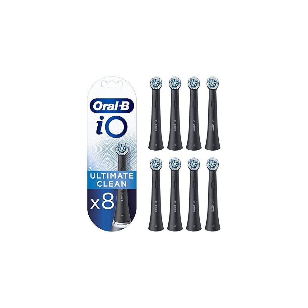 Oral-B Io Ultimate Clean Electric Toothbrush Head, Twisted & Angled Bristles For Deeper Plaque Removal, Pack Of 8, Suitable For Mailbox, Black