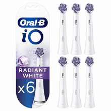 Oral-B iO Radiant White Electric Toothbrush Head, Angled Bristles Deeper Plaque Removal, With Polishing Petals For Teeth Whitening, Pack of 6, White
