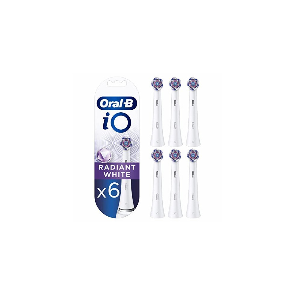 Oral-B iO Radiant White Electric Toothbrush Head, Angled Bristles Deeper Plaque Removal, With Polishing Petals For Teeth Whitening, Pack of 6, White