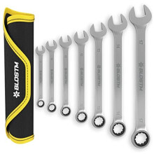 BLOSTM Ratcheting Combination Wrench Spanner Set - 7-Piece Metric Ratchet Spanner Set (8mm to 17mm), Combination Spanner Set Ideal for DIY, Car & Bike