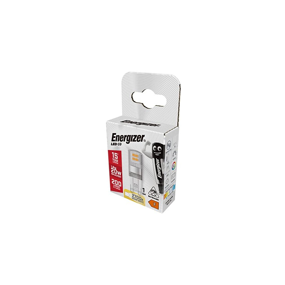 Energizer G9 LED Light Bulb. 1.9W (20w Halogen Equivalent) 220-240V. 200 Lumens. Bi-Pin Base Energy Saving. Warm White 2700k