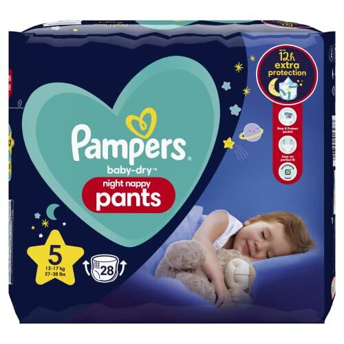 Pampers BabyDry Night Nappy Pants Size 5, 28 Night Nappies, 12kg17kg