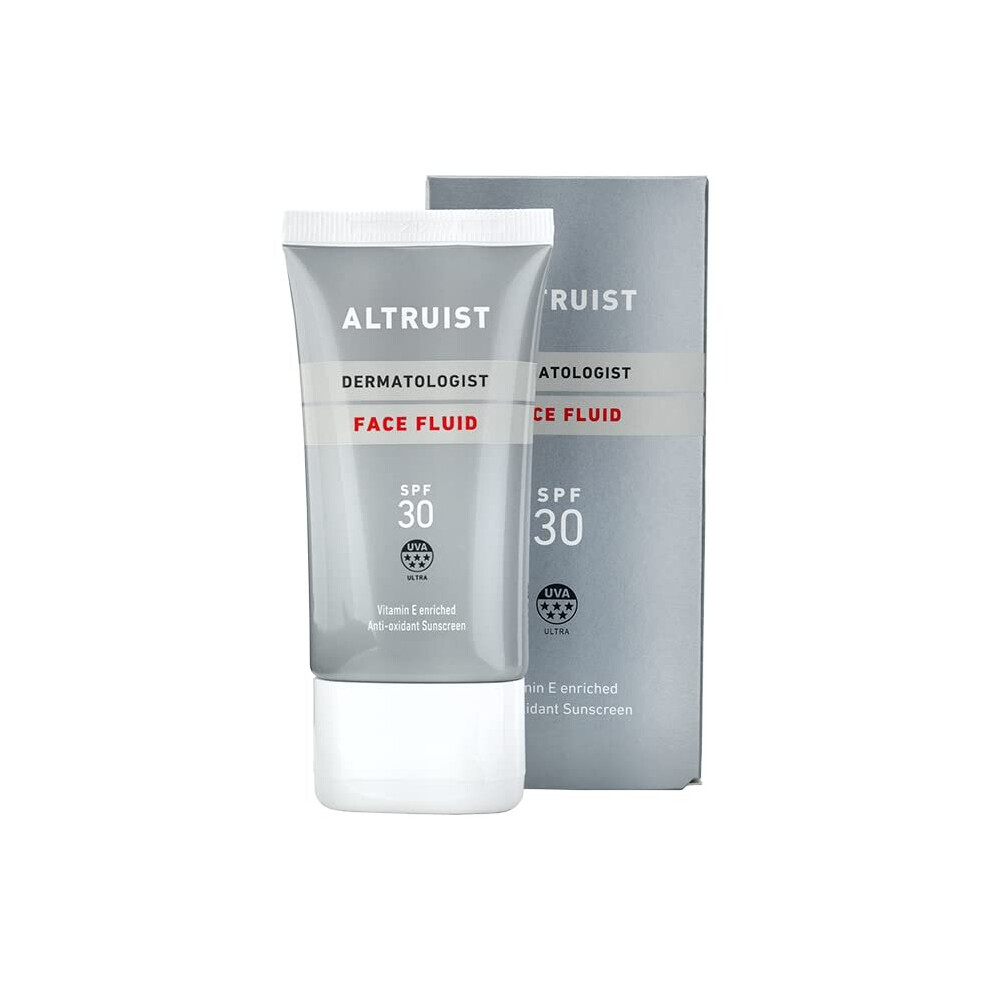 Altruist Dermatologist Sunscreen Fluid SPF30 – Superior 5star UVA protection by Dr Andrew Birnie premium antioxidant face protection, White,