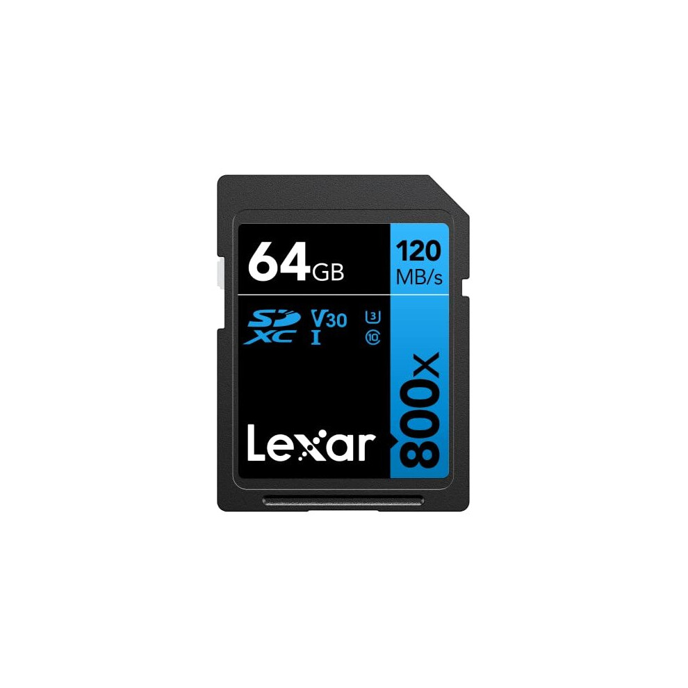 Lexar High-Performance 800x SD Card 64GB, SDXC UHS-I Memory Card BLUE Series, Class 10, U3, V30, Up to 120MB/s Read, for Point-and-shoot Cameras,