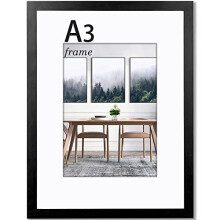 A3 Frame, 11.7x16.5 Inch (29.7x42 cm) Wooden A3 Picture Frame, A3 Poster Frame with Mount Frame for A3 Print and A4 Photo, A3 Black Photo Frame Wood