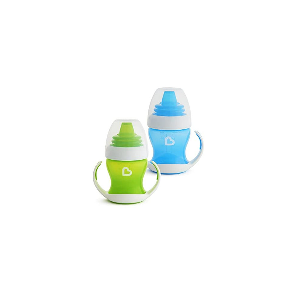 Munchkin Gentle Transition Sippy Cup with Lid. First Cup for Toddlers & Babies, Leak-Proof, BPA-Free, 4oz/118ml, Blue & Green, 2 Pack, 4+ Months