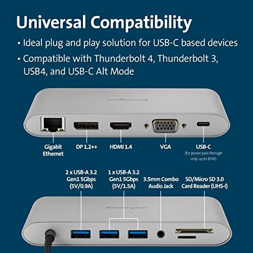 USB-Hub - Kensington - K33853WW - USB-C - 10 Gbit/s - Compatibel met MicroSD 1