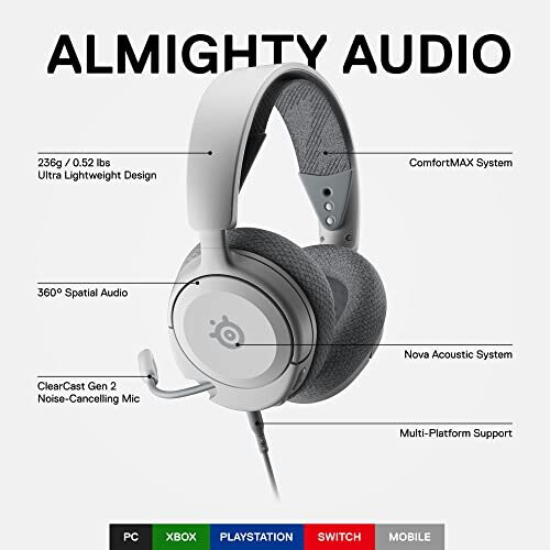 SteelSeries Gaming Headset MICROPHONE STEELSERIES Arctis Nova 1 Wit - Bedraad - Multiplatform - Wit / Grijs 1