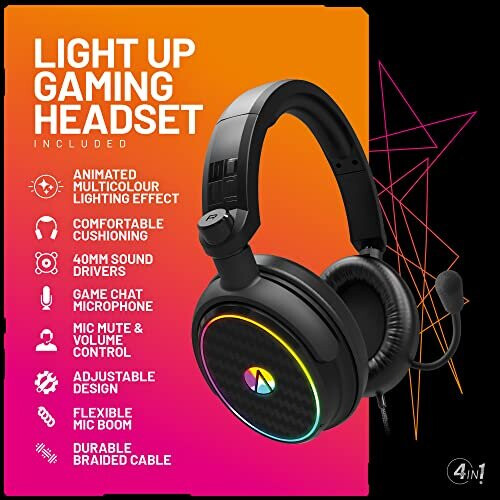 STEALTH 4-in-1 Light-Up Gaming Bundle For Console & PC, Including Keyboard, Mouse, Headset with Mic and Mousemat 2