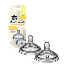Tommee Tippee Closer to Nature Baby Bottle Teats, Breast-Like, Anti-Colic Valve, Soft Silicone, Medium Flow, 3m Plus, Pack of 2