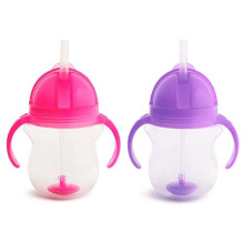 Munchkin Click Lock Tip and Sip Weighted Flexi Straw Cup, 7 oz/207 ml, Purple/Pink, Pack of 2,