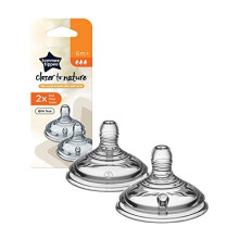 Tommee Tippee Closer to Nature Baby Bottle Teats, Breast-Like, Anti-Colic Valve, Soft Silicone, Fast Flow, 6m Plus, Pack of 2