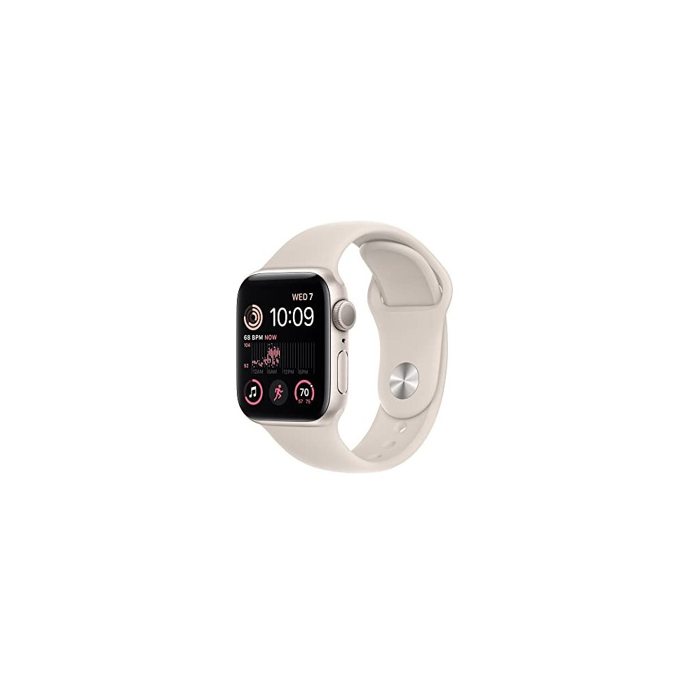 Apple Watch SE (2nd generation) (GPS, 40mm) Smart watch - Starlight Aluminium Case with Starlight Sport Band - Regular. Fitness & Sleep Tracker, Crash