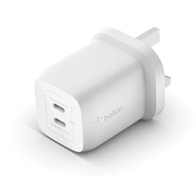 Belkin 65W Dual USB Type C Wall Charger, Fast Charging Power Delivery 3.0 with GaN Technology, USB Plug fast charger for iPhone 14, 13, iPad Pro 12.9,