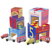 Emergency Services Stacking Cubes, Wooden Stacking Toys - Nesting and Building Blocks, Educational Toys for 1 Year Old, Montessori Toddler Toys -