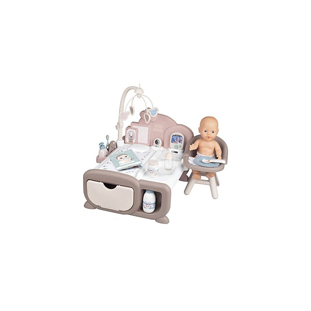 Smoby Toys - Baby Nurse Cocoon Doll Play Set for Children from 3 Years - 3-in-1 Play Centre (Doll Bed, Changing Table & Dining Station) - Includes