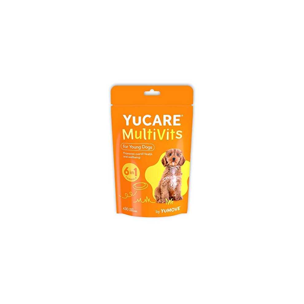 Lintbells YuCARE MultiVits Supplement for Young Dogs, 6-in-1 Daily Vitamins for Dogs Under 3 Years, 30 Multivitamin Chews, White