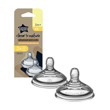 Tommee Tippee Advanced Anti-Colic Baby Bottle Teats, Breast-Like, Soft Silicone, Medium Flow, 3m+, Pack of 2, Clear