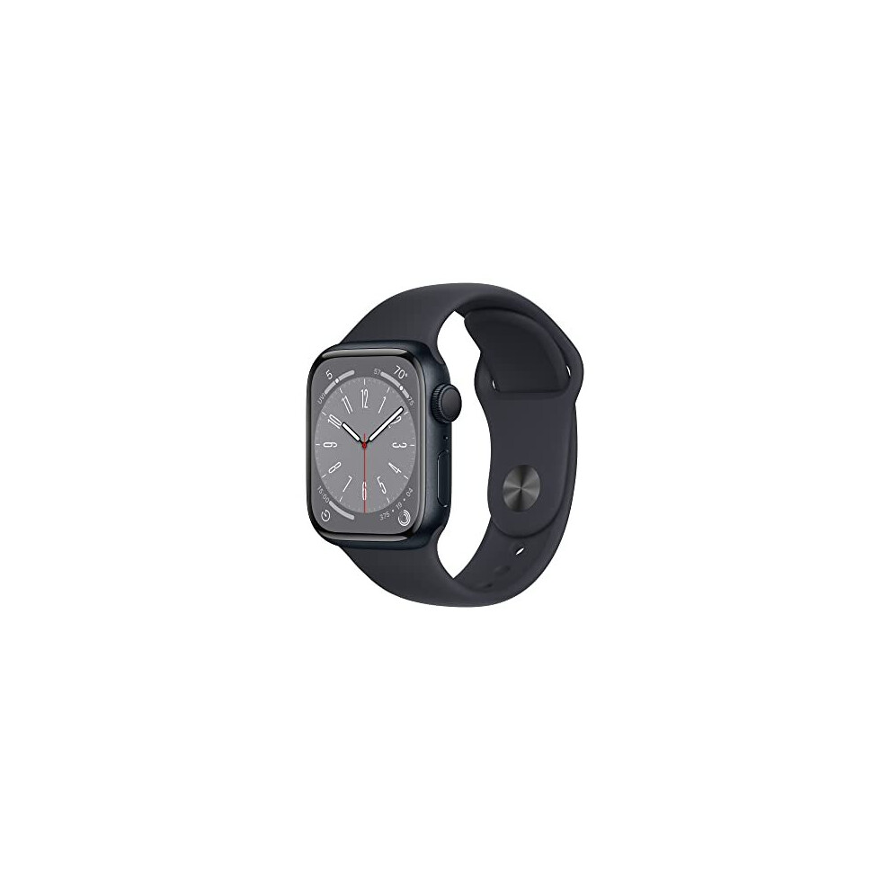 Apple Watch Series 8 (GPS 41mm) Smart watch - Midnight Aluminium Case with Midnight Sport Band - Regular. Fitness Tracker, Blood Oxygen & ECG Apps,