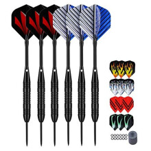 LARRITS Professional 6 Pack 23 Grams Steel Tip Darts Set With Black Aluminum Shafts, include 9pcs Standard Flights + 9pcs Laser Flights + 12pcs Rubber