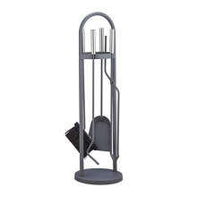 Relaxdays Modern Fireplace Companion, 5-Piece Tool Set with Shovel, Broom, Tongs, Poker & Rack, Grey