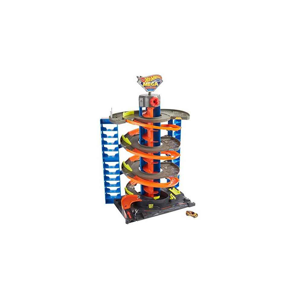 Hot Wheels City Mega Garage Playset with Corkscrew Elevator & Storage for 60+ Cars, Includes 1 Hot Wheels 1:64 Scale Vehicle