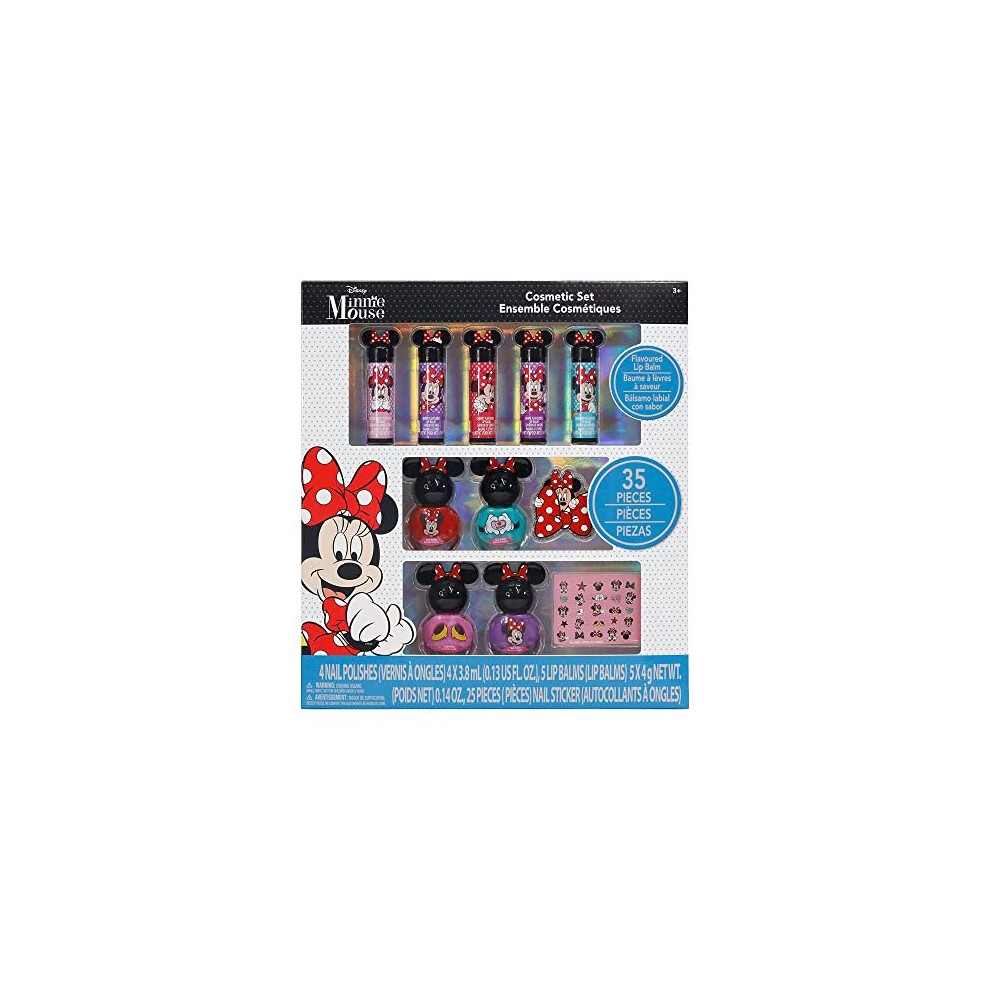 Disney Minnie Mouse - Townley Girl Sparkly Cosmetic Makeup Set for Girls with Lip Balm Nail Polish Nail Stickers -35 Pcs|Perfect for Parties