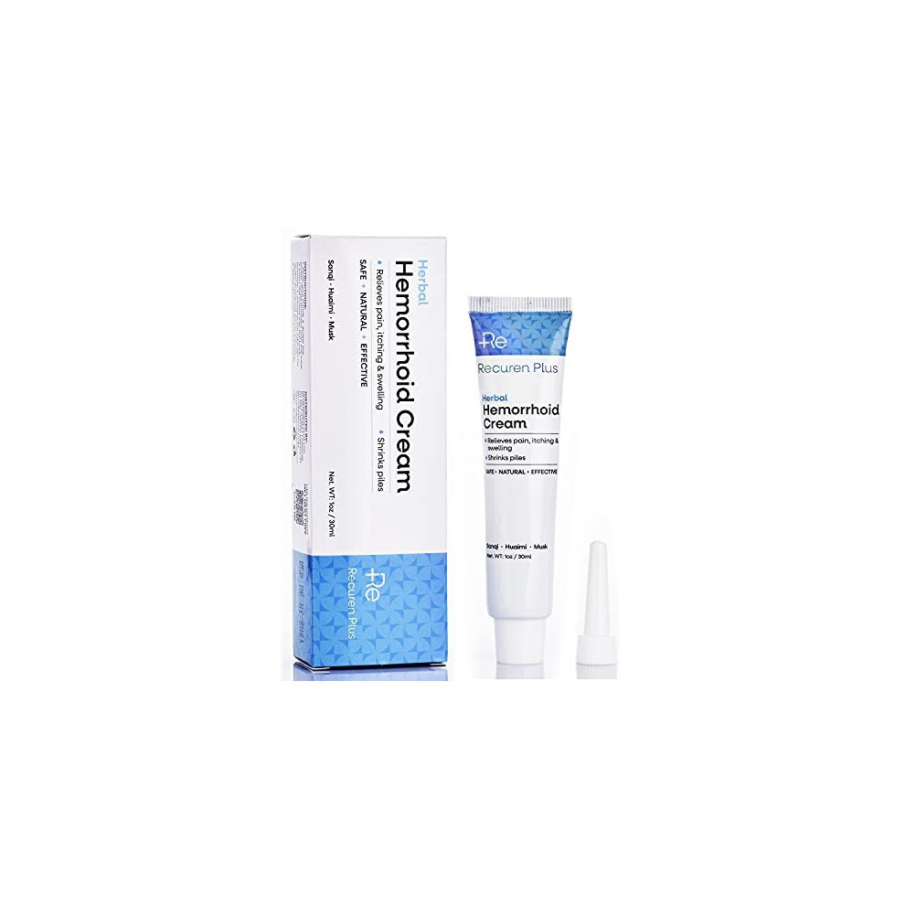 Recuren Plus Cream Natural Herbal Hemorrhoid With 4 Nozzles, Piles Treatment, Hemorrhoids Treatment, Shrinks Piles, Fast Relieves Itching, Bleeding,