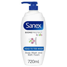 Sanex BiomeProtect Kids Head to Toe Wash 720ml, Gently Cleanses Hair & Delicate Skin, Shower Gel & Body Wash for Children, 720ml
