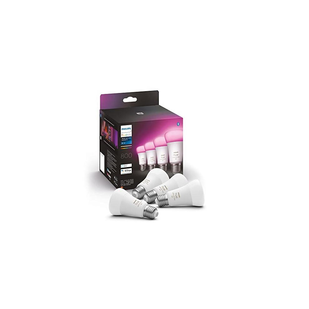 Philips Hue New White And Colour Ambiance Smart Light Bulb 4 Pack 60W - 800 Lumen [E27 Edison Screw] With Bluetooth. Works With Alexa, Google