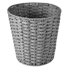 Zuvo Round Wicker Waste Paper Bin and Basket- Rubbish Basket for Bedroom, Bathroom, Offices or Home (Grey)