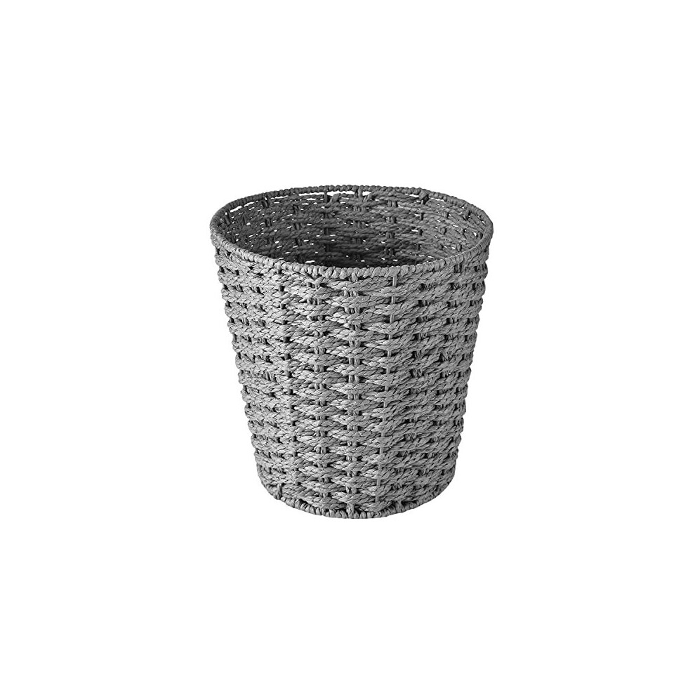 Zuvo Round Wicker Waste Paper Bin and Basket- Rubbish Basket for Bedroom, Bathroom, Offices or Home (Grey)