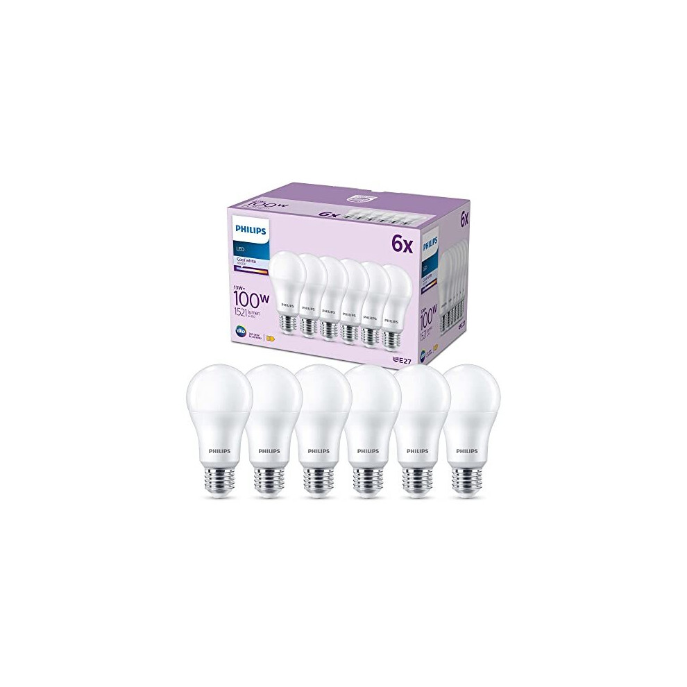 Philips LED Frosted A67 Light Bulb 6 Pack [Cool White 4000K - E27 Edison Screw] 100W, Non Dimmable. for Home Indoor Lighting